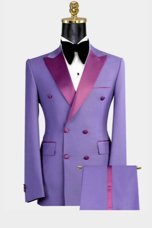 Handsome Lavender Peaked Lapel Wool Slim Fit Prom Suits