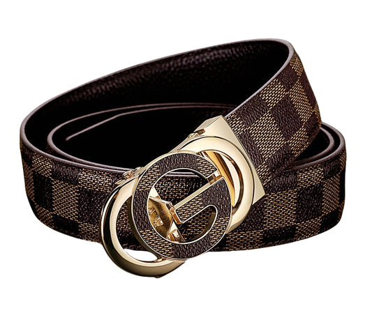 Men's Brown Plaid Casual Leather Belt