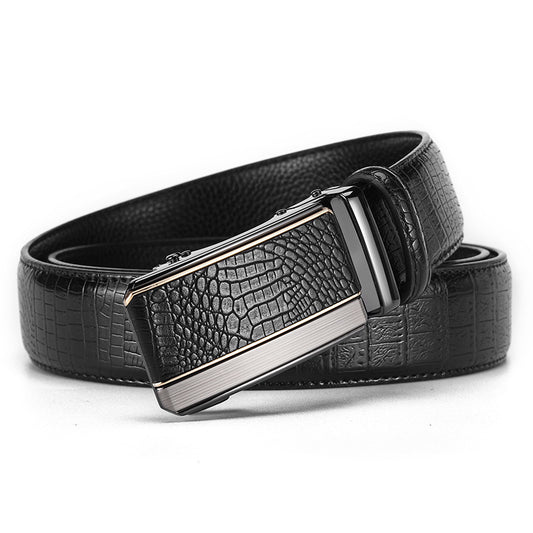 Men's Black Crocodile Pattern Leather Belt