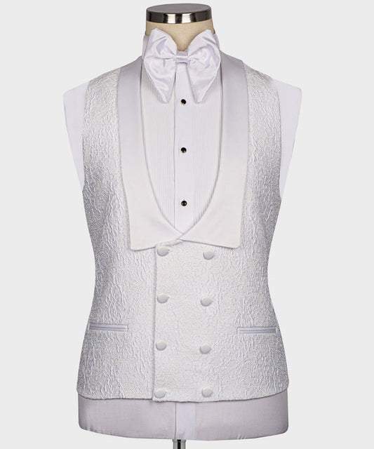 Modern White Jacquard 3 Pieces Shawl Lapel Best Fitted Wedding Suits