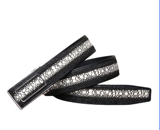 Men's Black Pearl Fish Pattern Leather Belt