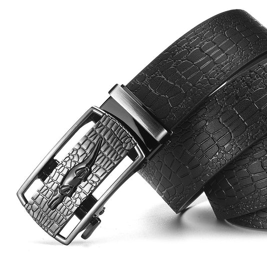 Newest Men's Black Crocodile Pattern Leather Belt