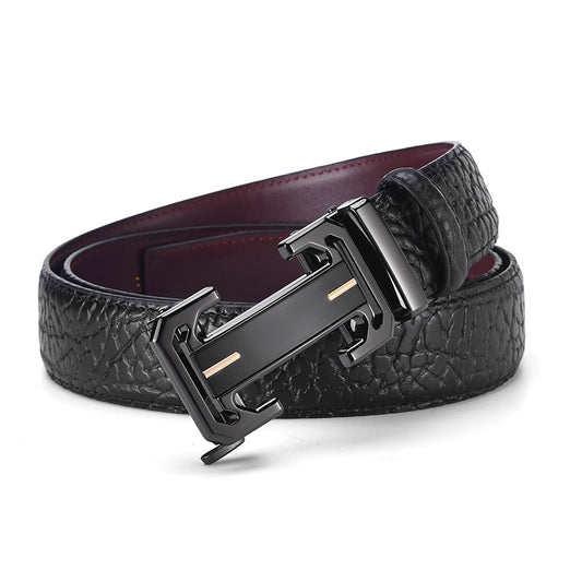 Men's Black Bison Pattern Leather Belt
