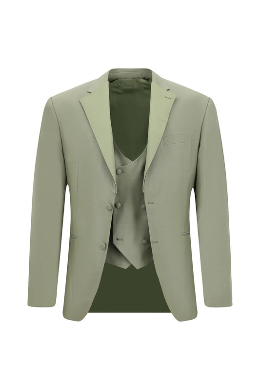 Bespoke Light Khaki Notched Lapel Wool Business Suits With Waistcoat