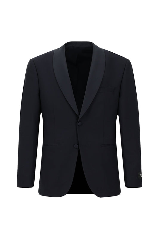Classical Dark Blue New Arrival Shawl Lapel Wool Wedding Suits
