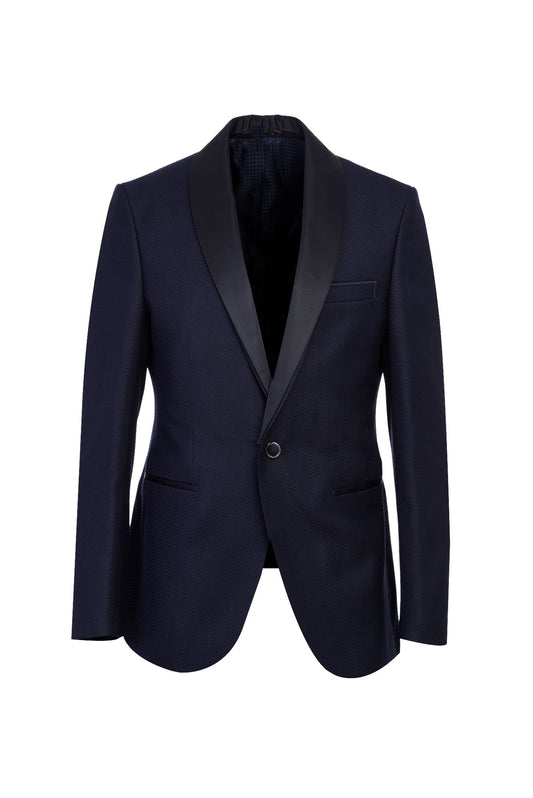 Trendy Dark Blue Shawl Lapel Close Fitting Wool Wedding Suits