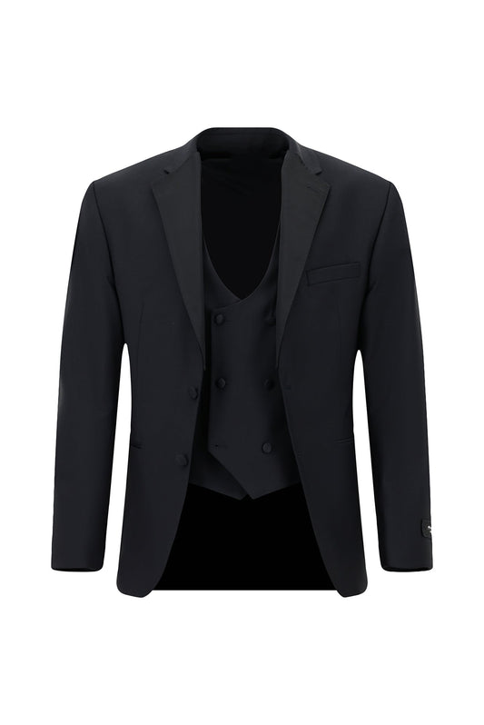 Best Fitted Dark Blue Notched Lapel Wool Business Suits With Waistcoat