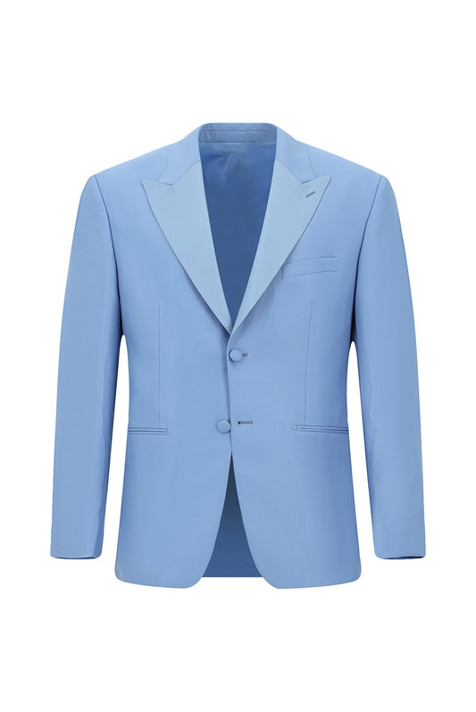 Beautiful Blue Peaked Lapel Wool Business Men Suits