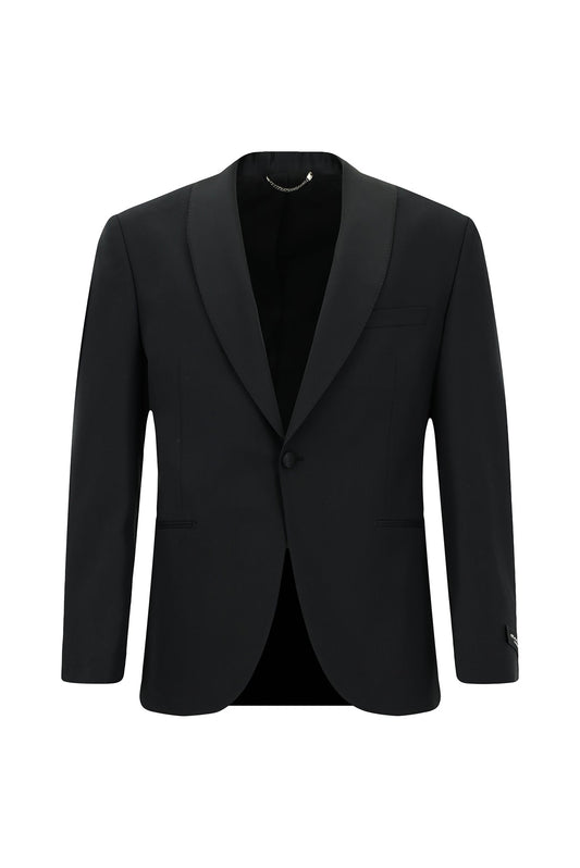 Handsome Black Shawl Lapel Slim Fit Wool Wedding Suits