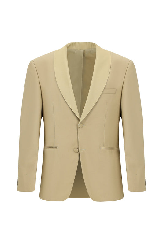 Beautiful Beige Shawl Lapel Slim Fit Wool Wedding Suits