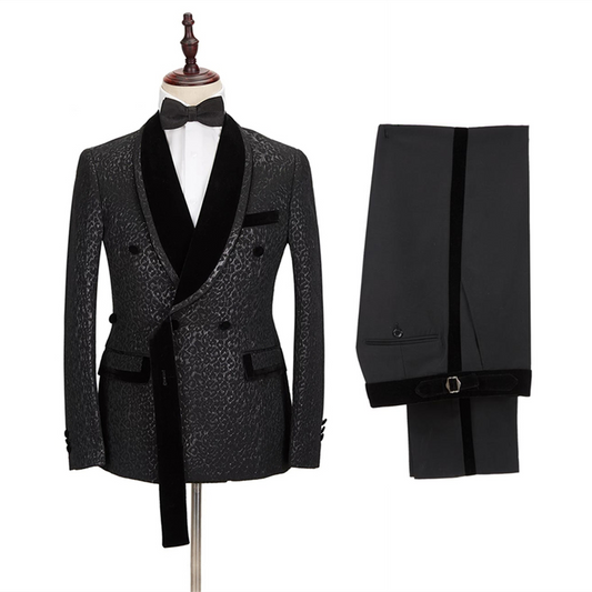 Black Leopard Shawl Lapel Double Breasted Prom Men Suits