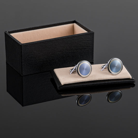 Newest Silver Round Blue Pattern Cufflinks