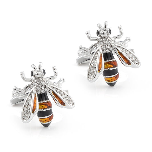 Diamond-encrusted Bee Cufflinks In Sterling Silver