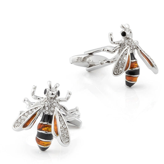 Diamond-encrusted Bee Cufflinks In Sterling Silver