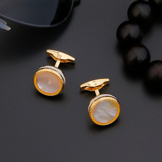 Elegant Round Golden Shell Cufflinks