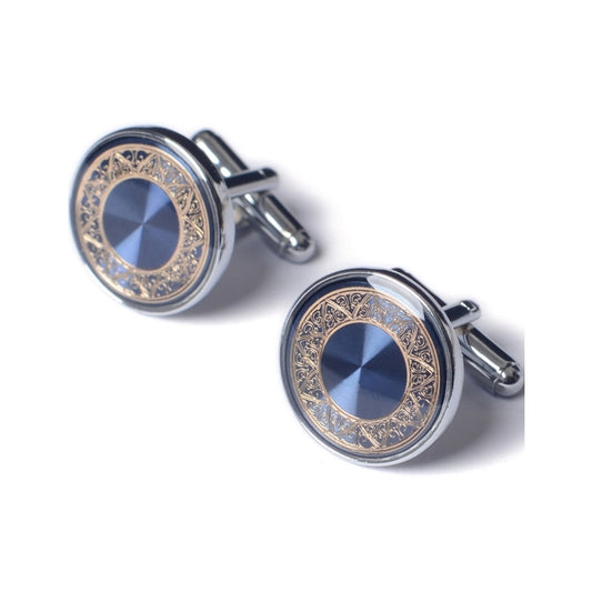 Vintage Silver And Blue Engraved Cufflinks