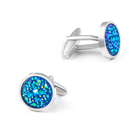 Ocean Blue Sparkle Crystal Cufflinks