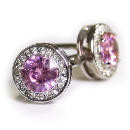 Elegant Silver Frame Pink Stone Cufflinks