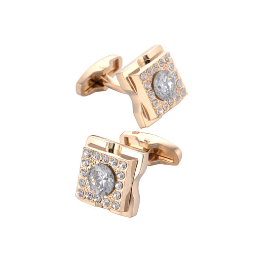 Rose Gold Square Halo Crystal Cufflinks