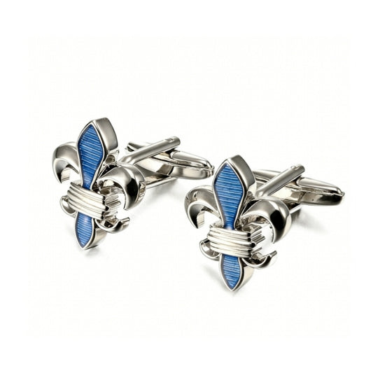 Elegant Blue Enamel Fleur-de-Lis Men's Cufflinks