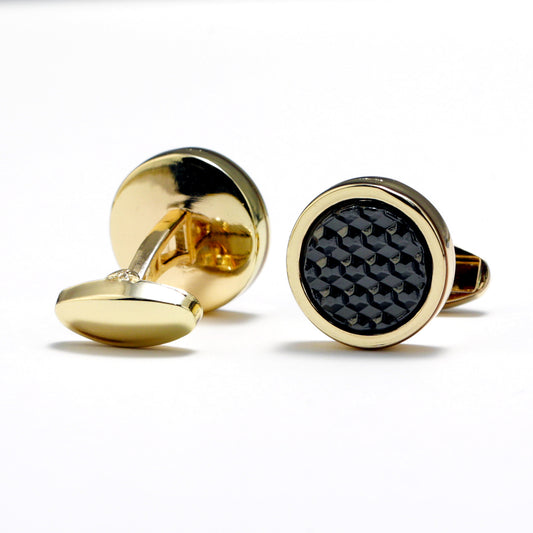 Sleek Gold Carbon Fiber Men's Cufflinks