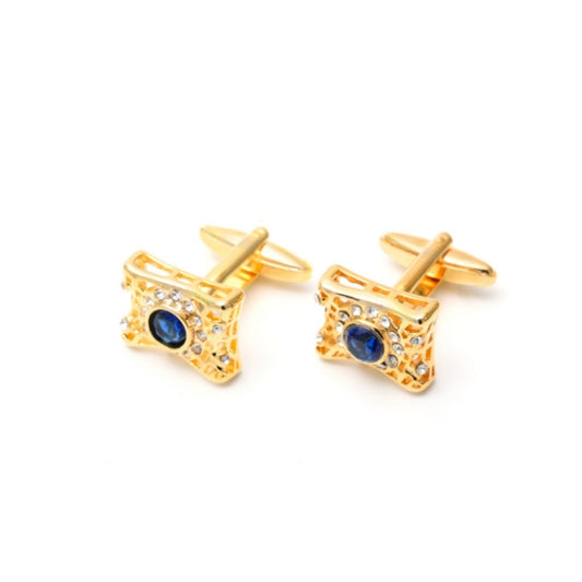 Gold Hollow Out Blue Crystal Men's Cufflinks