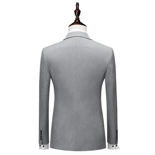 Trendy Gray Double Breasted Peaked Lapel Slim Fit Wool Prom Suits