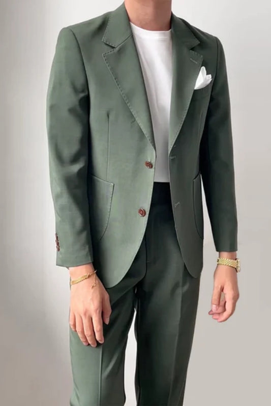 Green Newest Bespoke Wool Notched Lapel Prom Men Suits