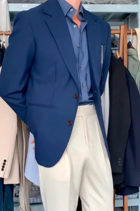 Blue Handsome Newest Notched Lapel Wool Prom Men Suits
