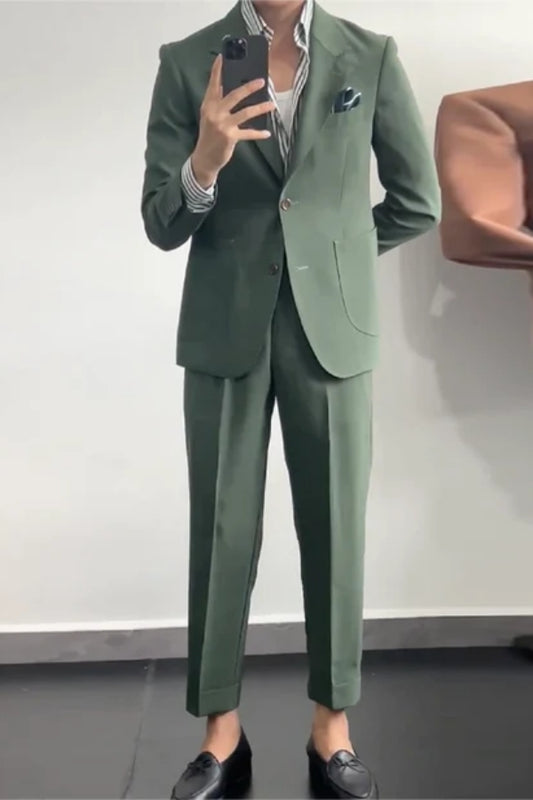 Fancy Green Chic Notched Lapel Wool Prom Men Suits