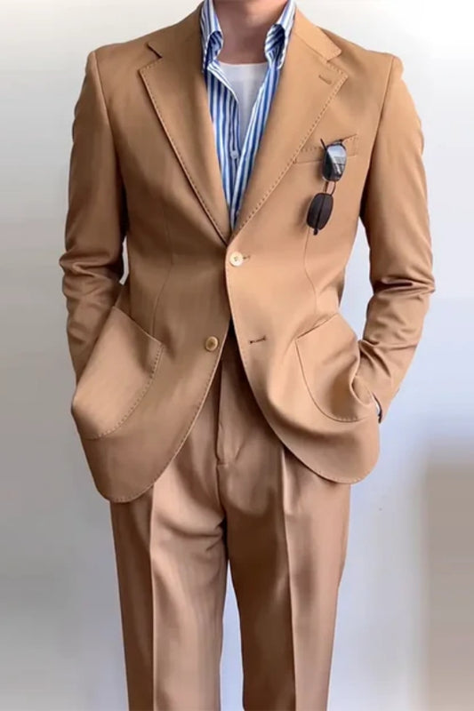 New Arrival Brown Gentle Notched Lapel Wool Prom Men Suits