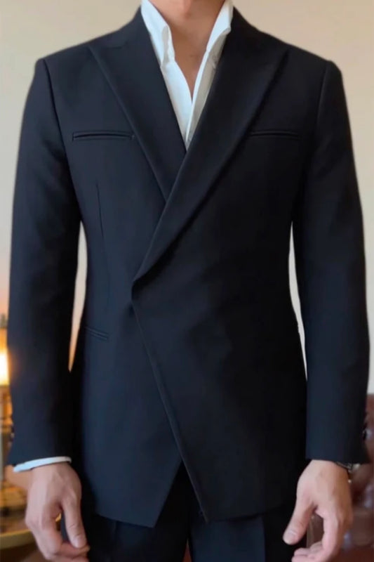 Generous Dark Navy Notched Lapel Wool Slim Fit Prom Men Suits