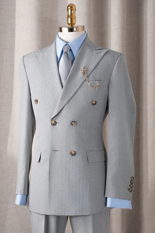 Classic Gray Double Breasted Wool Business Men Suits