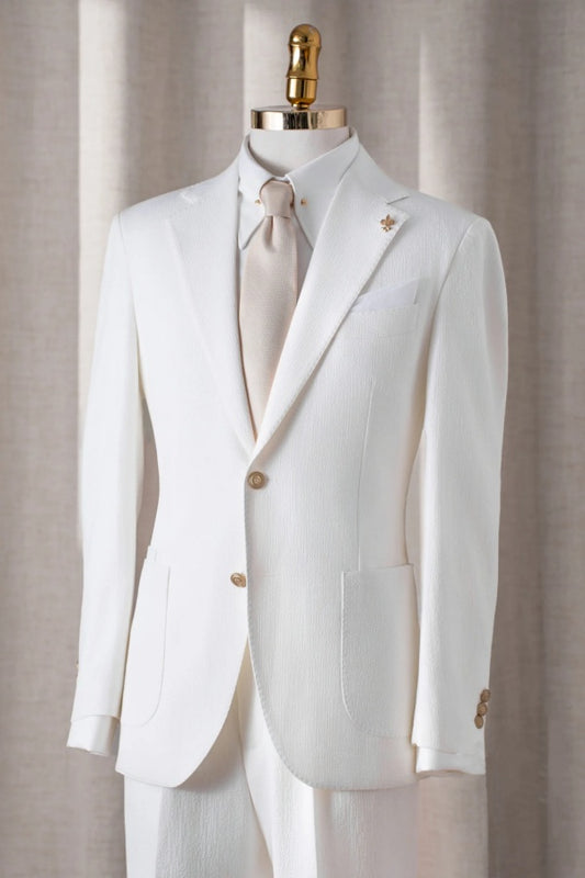 Simple White Notched Lapel Wool Prom Men Suits