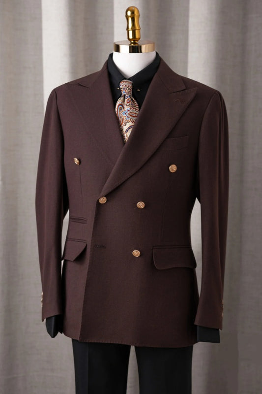Classic Chocolate Double Breasted Wool Business Suits