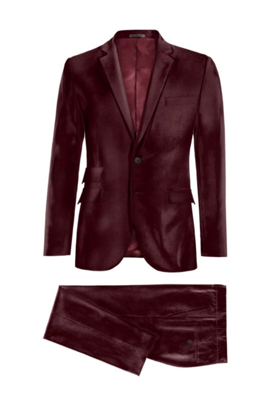 Cool Dark Burgundy Slim Fit Velvet Prom Suits For Men