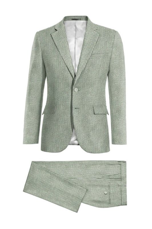 Bespoke Light Green Linen Pinstriped Prom Men Suits