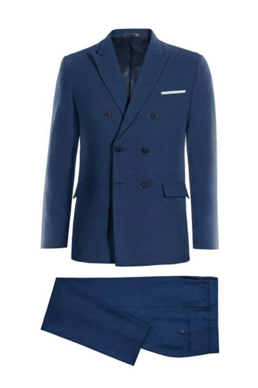 Generous Royal Blue Double Breasted Wool Business Suits