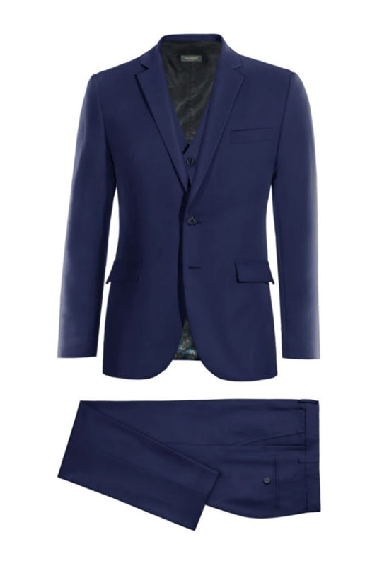 Glamorous Cobalt Blue Slim Fit 3 Pieces Wool Business Suits