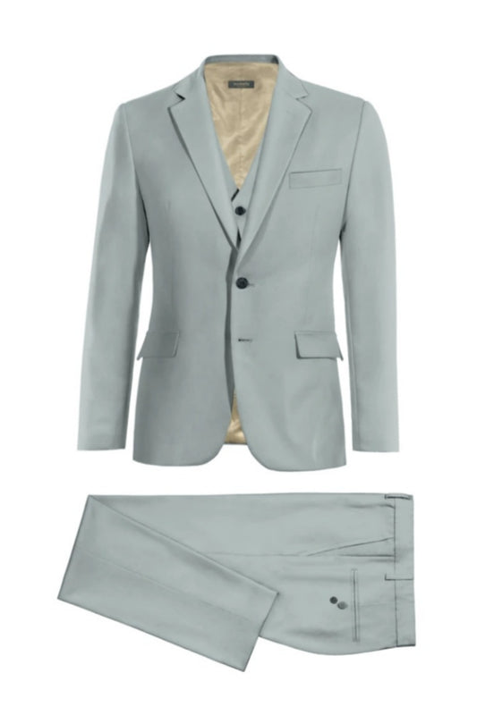 Trendy Dusty Blue 3 Pieces Close Fitting Wool Prom Suits