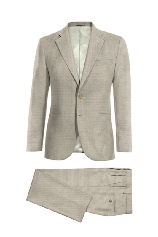 Classic Gray Houndstooth Notched Lapel Wool Business Suits