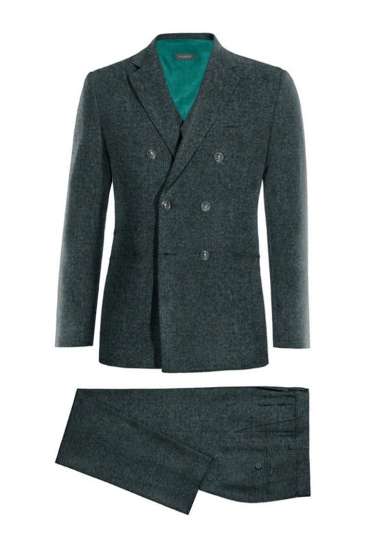 Fancy Sage Green Double Breasted Wool Business Suits