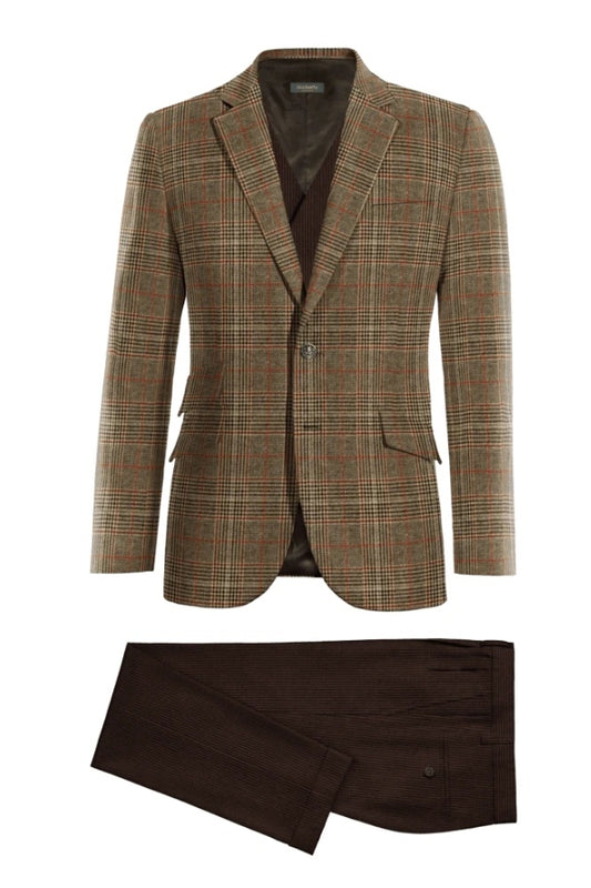 New Arrival Light Brown Plaid Wool Business Men Suits