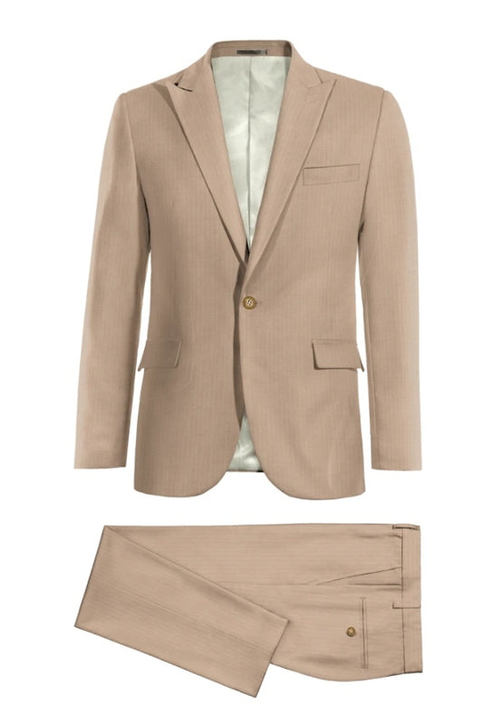 Fashion Beige Peaked Lapel Wool Business Men Suits