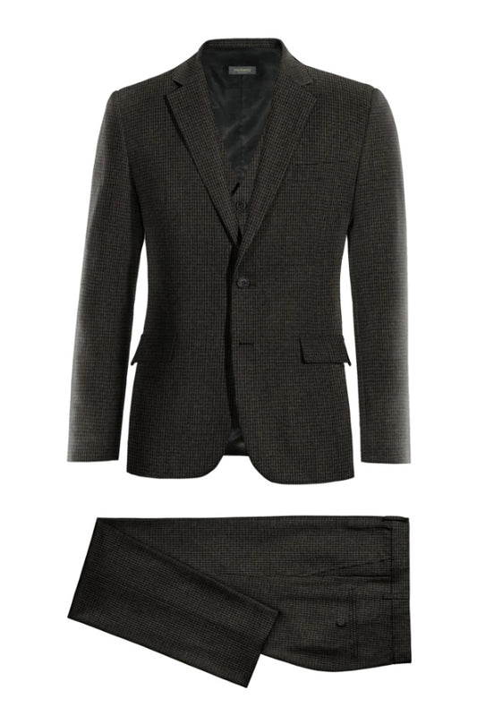Best Fitted Dark Gray Plaid 3 Pieces Notched Lapel Wool Business Suits