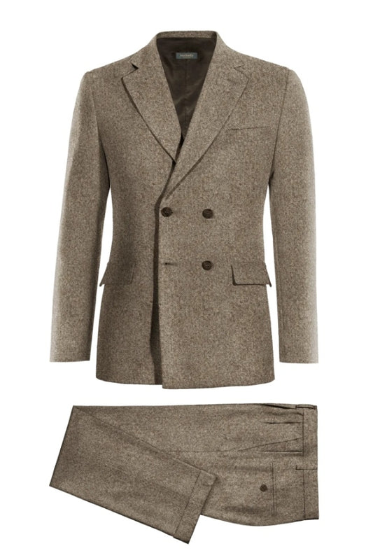 Trendy Brown Notched Lapel Double Breasted Wool Business Suits