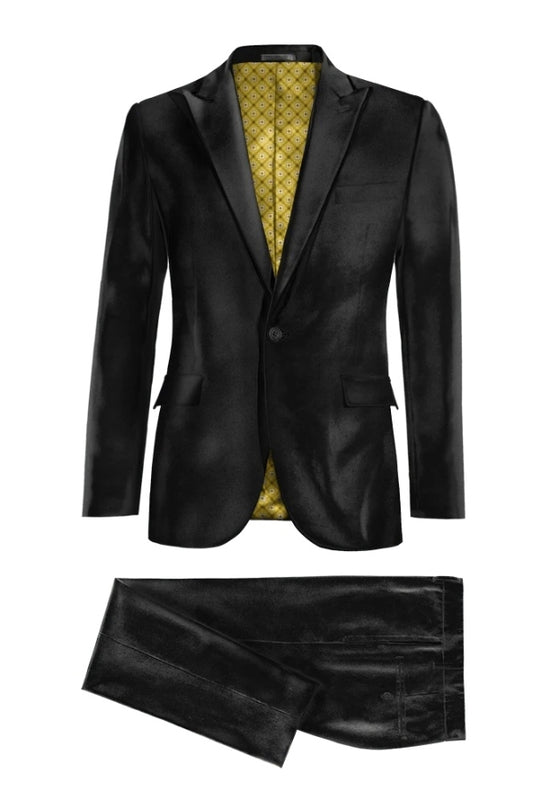 Classical Black Peaked Lapel Velvet Business Men Suits