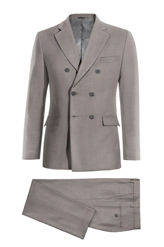 Modern Gray Double Breasted Wool Business Men Suits