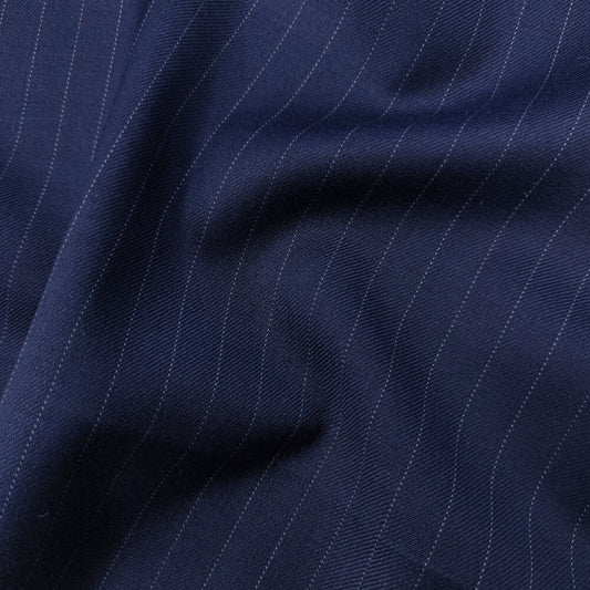 Navy Newest Striped Notched Lapel Double Breasted Wool Business Suits