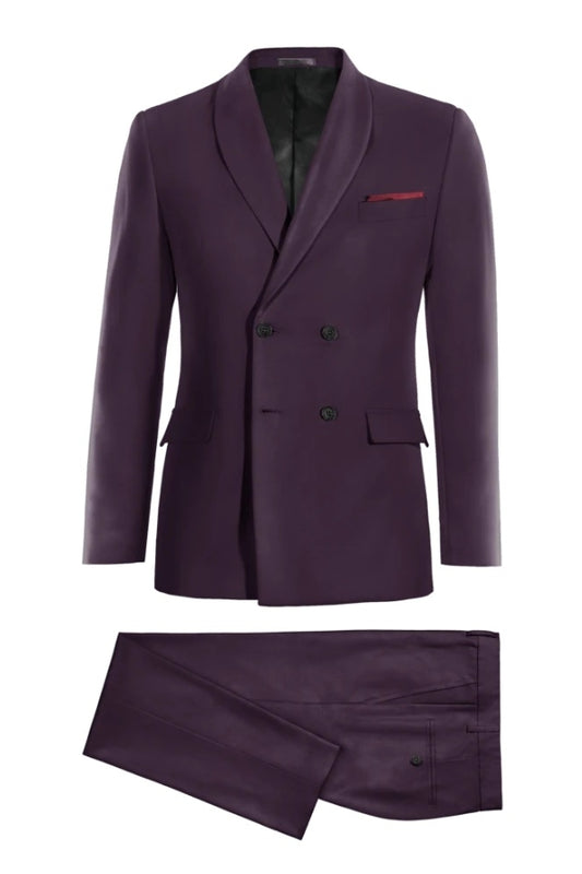Glamorous Purple Shawl Lapel Double Breasted Wool Business Suits